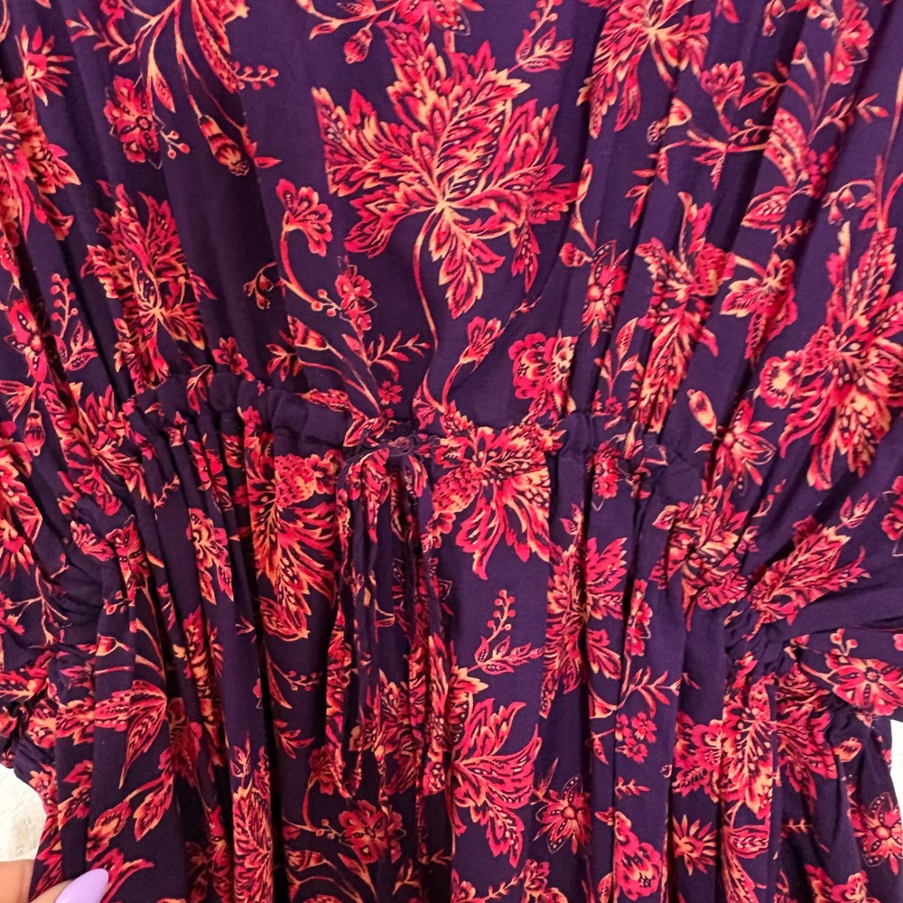 Lands End Floral Swim Cover Up Dress XL-XXL Navy Red Modal V-Neck Kaftan Style - Picture 4 of 7